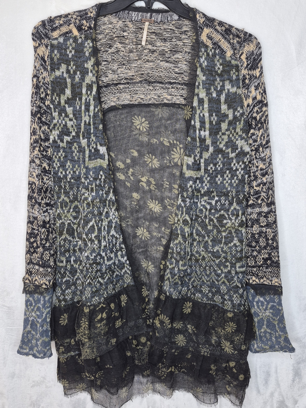 Free People Caspia Floral Mesh Back Knit Cardigan Duster Sweater Womens XS